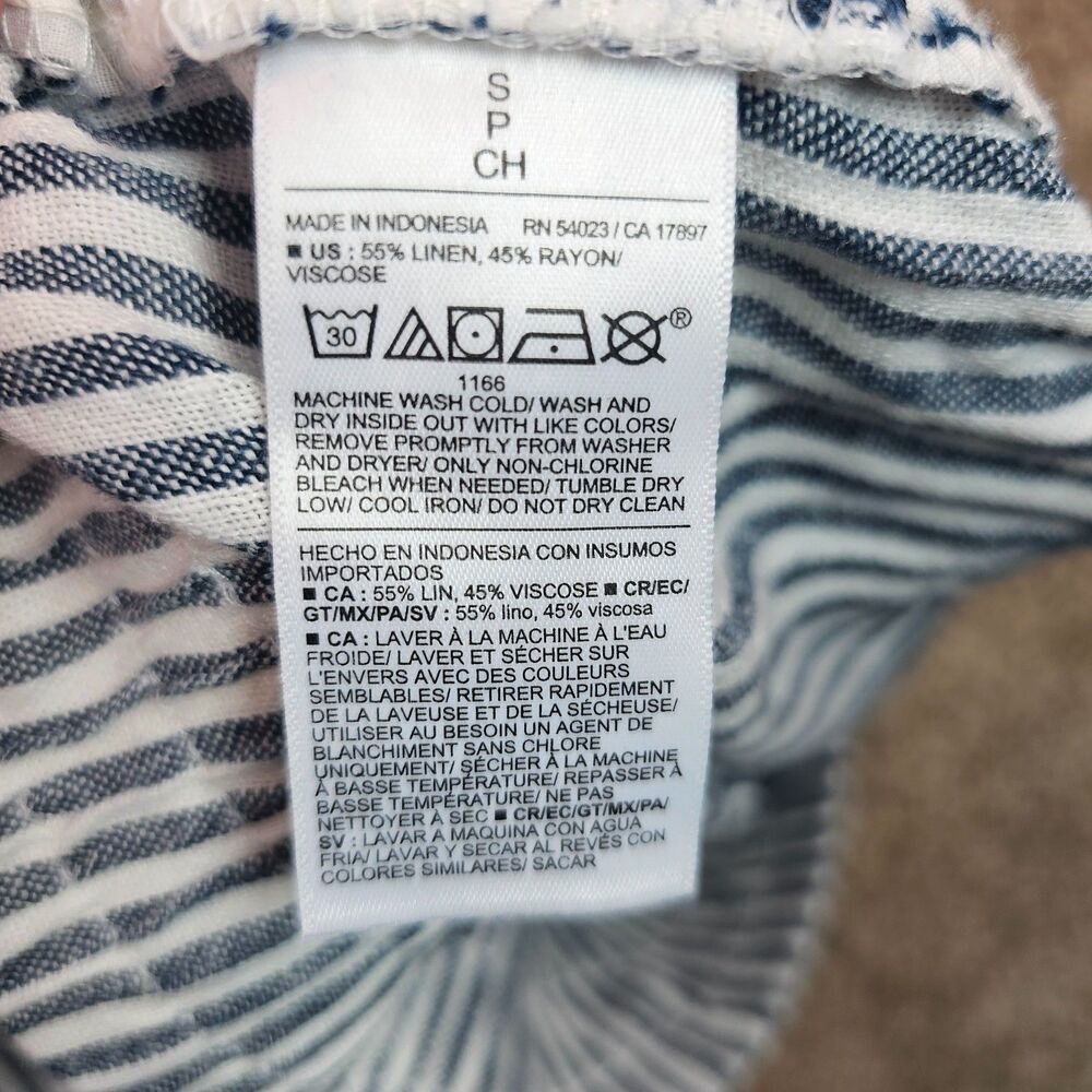 Old Navy High Rise Wide Leg Linen Blend Pants S Blue White Stripe Coastal - Picture 10 of 14